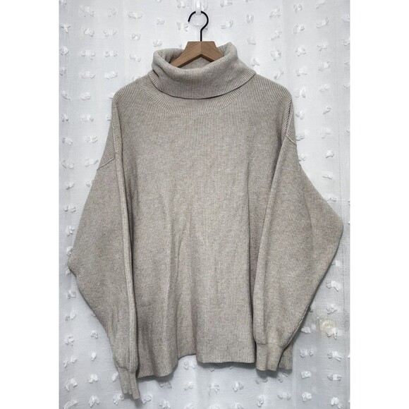 Free People Softly Structured Turtleneck Sweater Tunic Oatmeal Heather Medium - Picture 2 of 6